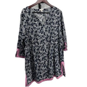 Talbots Seashell Tunic Top Large Blue Lightweight Cotton Resort Beachy